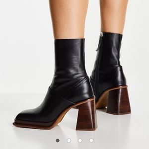 ASOS DESIGN Rochelle premium leather platform heeled boots in black